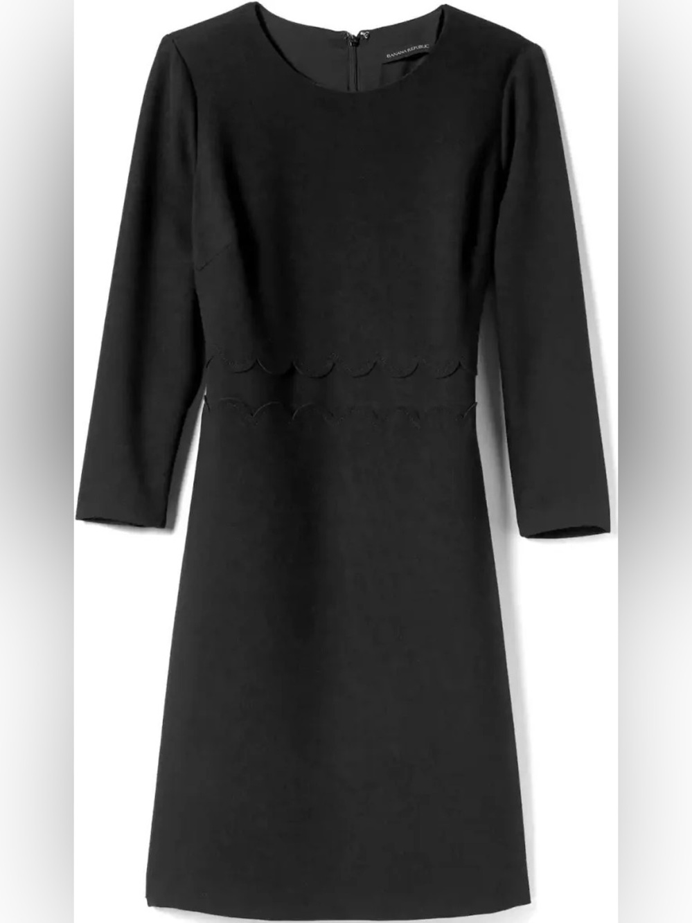 Banana Republic Black Scallop-Waist 3/4 Sleeve Dress